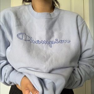 light blue champion reverse weave crew neck
